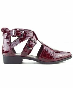 Kickfootwear WOMENS Smart Pointed Cut Out Chelsea Booties - Burgundy