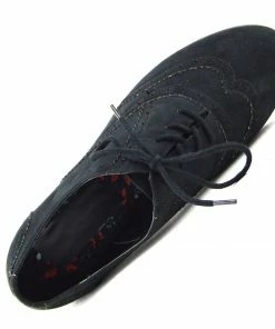 Kickfootwear Lightweight Smart Flat Brogue Lace Up Oxford Shoes - Black WOMENS