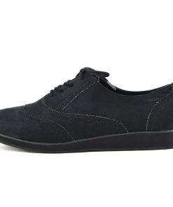 Kickfootwear Lightweight Smart Flat Brogue Lace Up Oxford Shoes - Black WOMENS