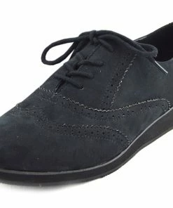 Kickfootwear Lightweight Smart Flat Brogue Lace Up Oxford Shoes - Black WOMENS