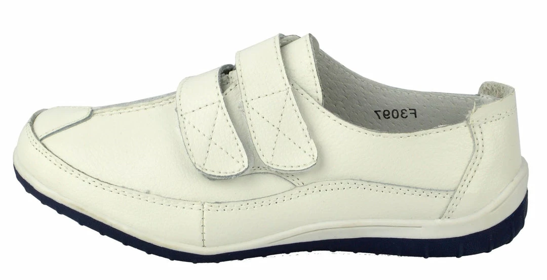 Kickfootwear WOMENS Easy Fasten Leather Strap Comfort Pumps - White 1 Kickfootwear WOMENS Easy Fasten Leather Strap Comfort Pumps - White