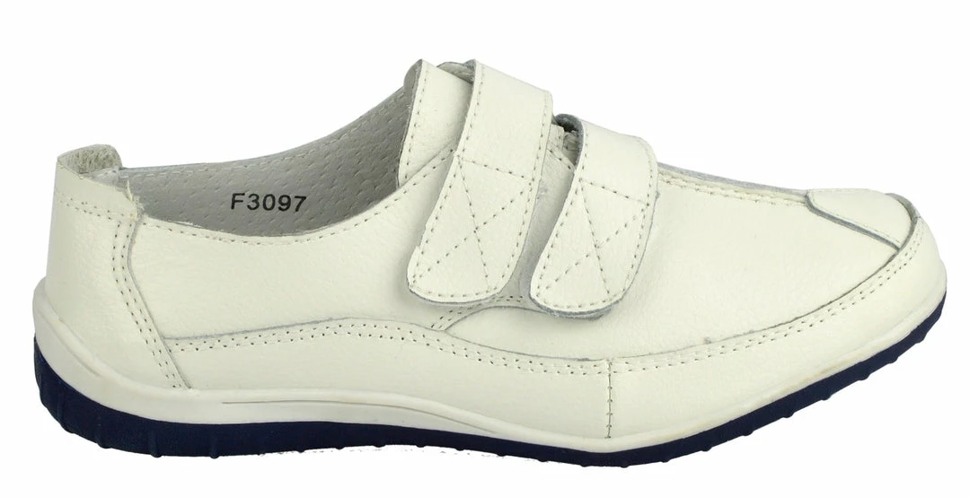 Kickfootwear WOMENS Easy Fasten Leather Strap Comfort Pumps - White 2 Kickfootwear WOMENS Easy Fasten Leather Strap Comfort Pumps - White