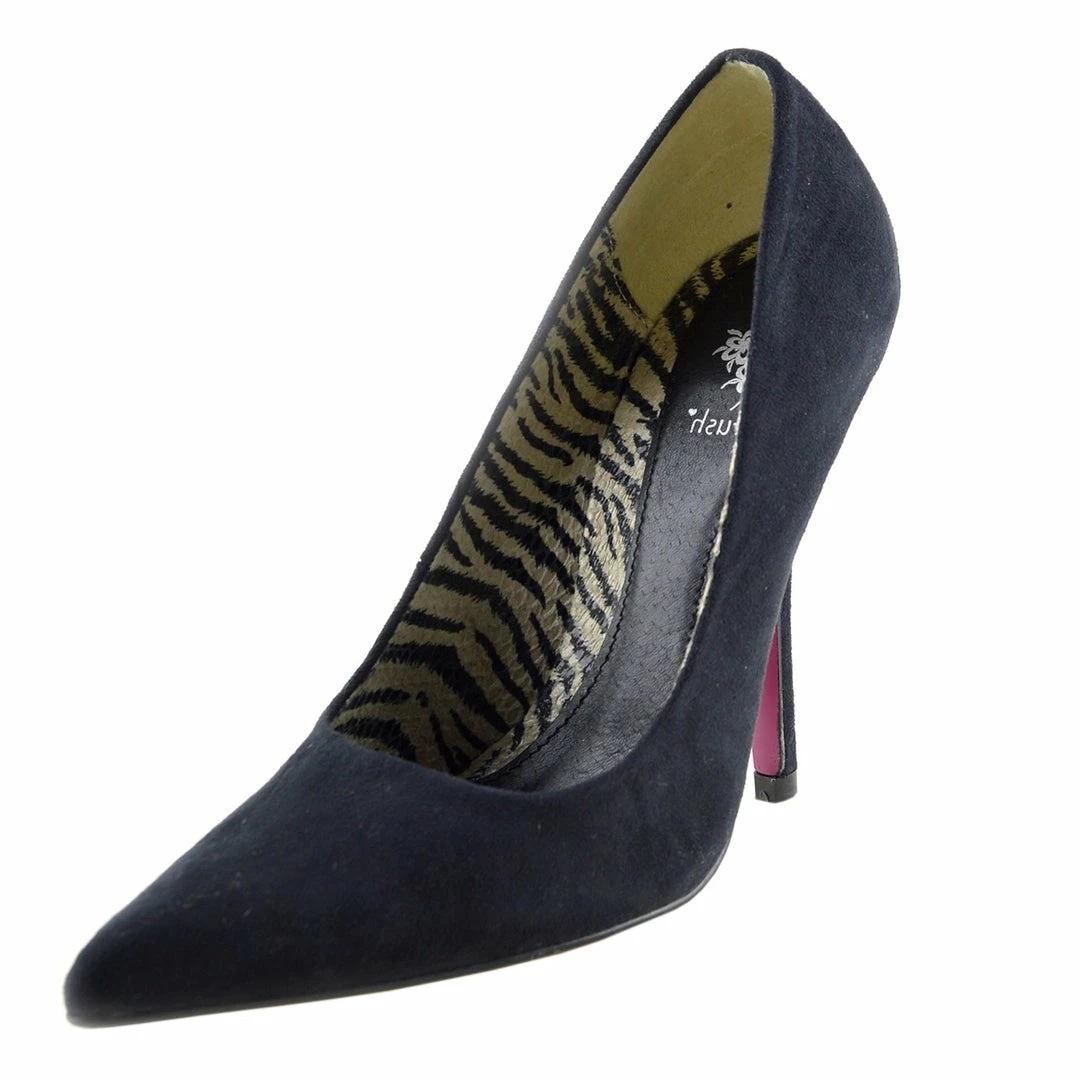 Kickfootwear Pointed Stiletto Smart Court Shoes - Black Suedette 4 Kickfootwear Pointed Stiletto Smart Court Shoes - Black Suedette