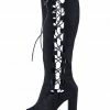 Kickfootwear Demi Side Cut Out Lace Up Peep Toe Boots - Black