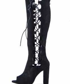 Kickfootwear Demi Side Cut Out Lace Up Peep Toe Boots - Black