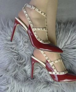 Kickfootwear WOMENS Patent High Heel Stud Court Shoes - Red NF515