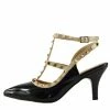 Kickfootwear Patent Low Heel Stud Court Shoes - Black NF906 WOMENS