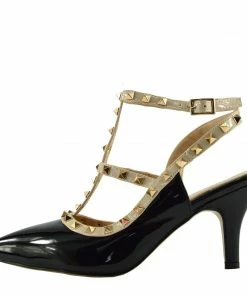 Kickfootwear Patent Low Heel Stud Court Shoes - Black NF906 WOMENS