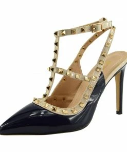 Kickfootwear Patent High Heel Stud Court Shoes - Navy NF515 WOMENS