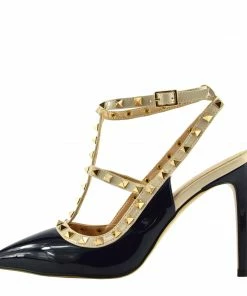 Kickfootwear Patent High Heel Stud Court Shoes - Navy NF515 WOMENS