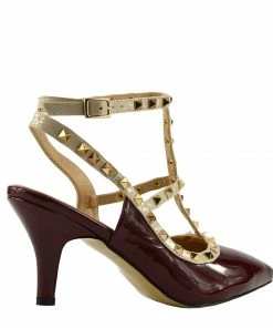 Kickfootwear Patent Low Heel Stud Court Shoes - Red NF906 WOMENS