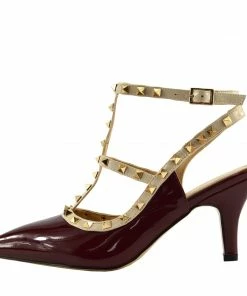 Kickfootwear Patent Low Heel Stud Court Shoes - Red NF906 WOMENS