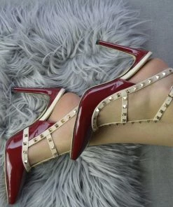 Kickfootwear WOMENS Patent High Heel Stud Court Shoes - Red NF515