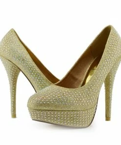 Kickfootwear WOMENS Glitter Mesh Platform Party Heels - Gold