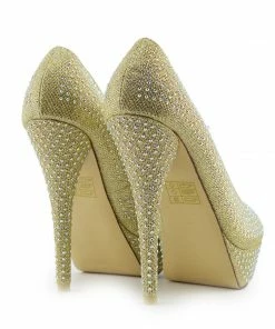 Kickfootwear WOMENS Glitter Mesh Platform Party Heels - Gold