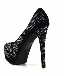 Kickfootwear WOMENS Silver Gem Sparkle Platform Heels - Black