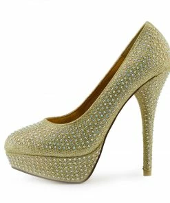 Kickfootwear WOMENS Glitter Mesh Platform Party Heels - Gold