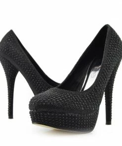 Kickfootwear Glitter Mesh Platform Party Heels - Black WOMENS
