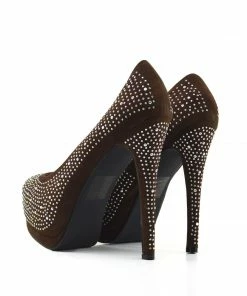 Kickfootwear Silver Gem Sparkle Platform Heels - Brown WOMENS