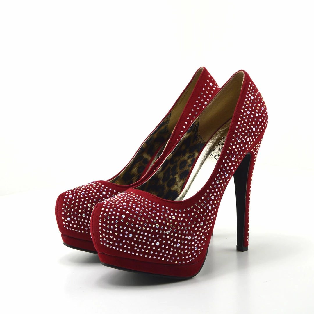 Kickfootwear Silver Gem Sparkle Platform Heels - Red 3 Kickfootwear Silver Gem Sparkle Platform Heels - Red