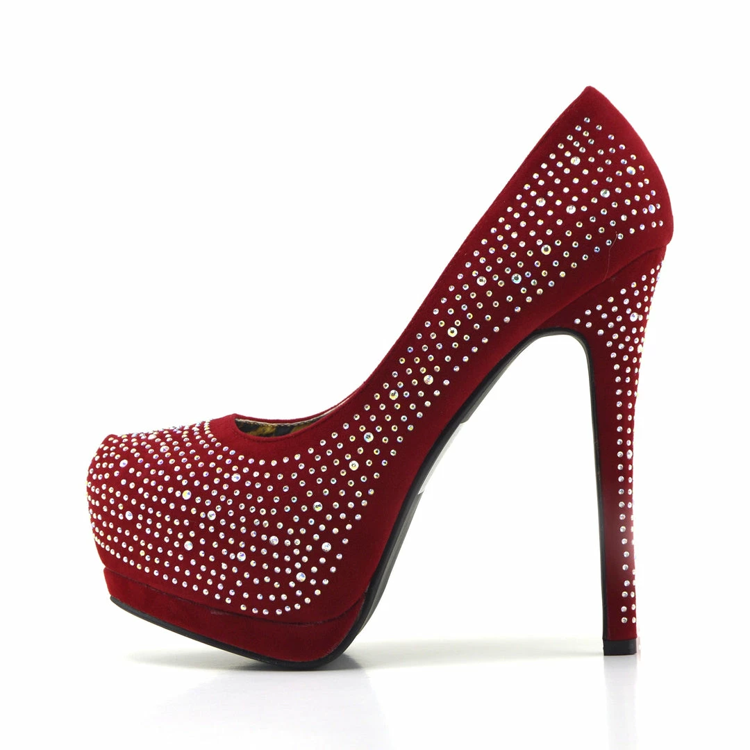 Kickfootwear Silver Gem Sparkle Platform Heels - Red 1 Kickfootwear Silver Gem Sparkle Platform Heels - Red