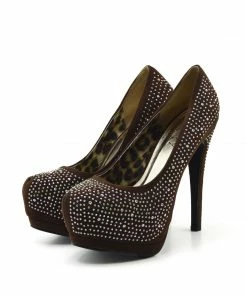 Kickfootwear Silver Gem Sparkle Platform Heels - Brown WOMENS 5 Kickfootwear Silver Gem Sparkle Platform Heels - Brown WOMENS
