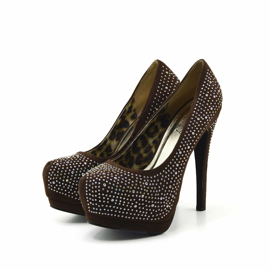 Kickfootwear Silver Gem Sparkle Platform Heels - Brown WOMENS 3 Kickfootwear Silver Gem Sparkle Platform Heels - Brown WOMENS