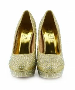 Kickfootwear WOMENS Glitter Mesh Platform Party Heels - Gold