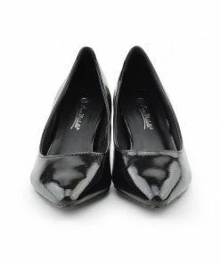 Kickfootwear WOMENS Smart Low Pointed Kitten Heels - Black Patent