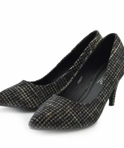 Kickfootwear Blair Low Kitten Court Shoes - Black Tartan