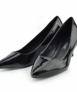 Kickfootwear WOMENS Smart Low Pointed Kitten Heels - Black Patent