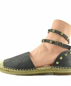 Kickfootwear Flat Espadrille Ankle Tie Sandals - Grey