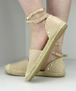 Kickfootwear Studded Espadrille Wedge Shoes - Beige