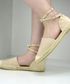 Kickfootwear Studded Espadrille Wedge Shoes - Beige