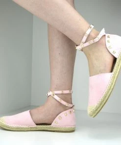 Kickfootwear Flat Espadrille Ankle Lace Sandals - Pink