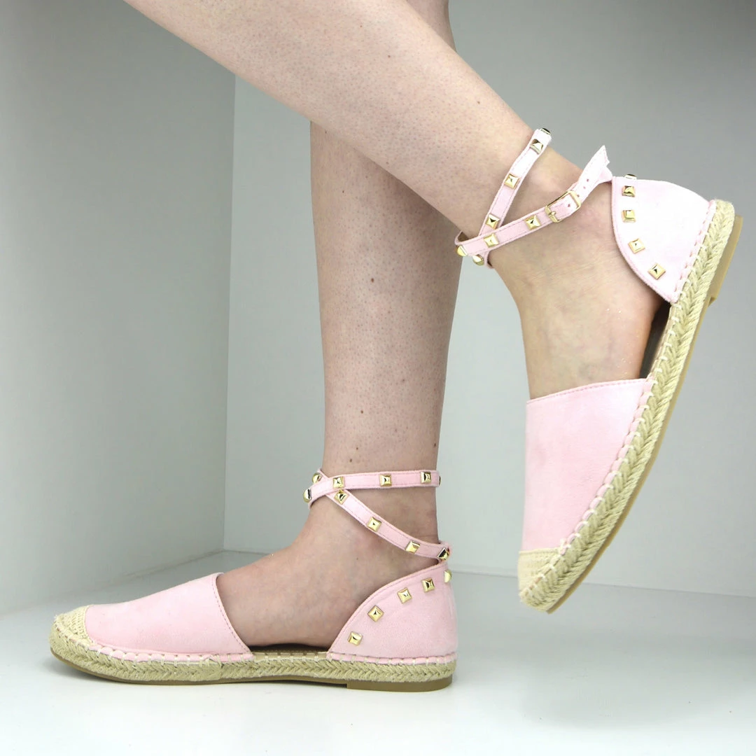 Kickfootwear Flat Espadrille Ankle Lace Sandals - Pink 2 Kickfootwear Flat Espadrille Ankle Lace Sandals - Pink