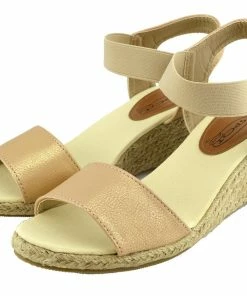 Kickfootwear Woven Wedge Raffia Ankle Sandals - Gold WOMENS