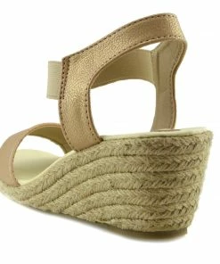 Kickfootwear Woven Wedge Raffia Ankle Sandals - Gold WOMENS