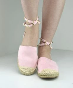 Kickfootwear Flat Espadrille Ankle Lace Sandals - Pink