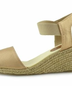 Kickfootwear Woven Wedge Raffia Ankle Sandals - Gold WOMENS