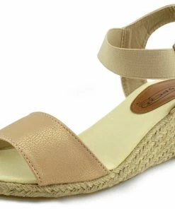 Kickfootwear Woven Wedge Raffia Ankle Sandals - Gold WOMENS