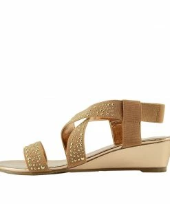 Kickfootwear Comfort Wedge Studded Slip On Sandals- Gold WOMENS