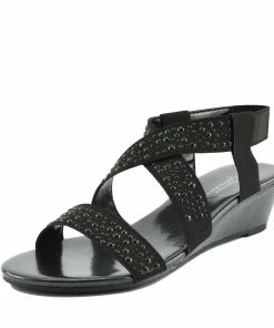 Kickfootwear Comfort Wedge Studded Elastic Sandals - Black WOMENS