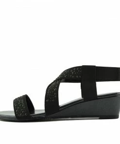 Kickfootwear Comfort Wedge Studded Elastic Sandals - Black WOMENS