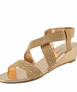 Kickfootwear Comfort Wedge Studded Slip On Sandals- Gold WOMENS