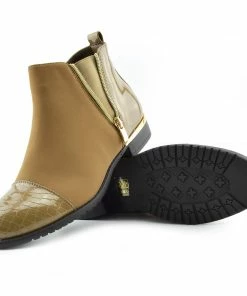 Kickfootwear Esme Gold Zip Chelsea Ankle Boots - Khaki