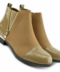 Kickfootwear Esme Gold Zip Chelsea Ankle Boots - Khaki