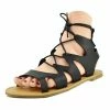 Kickfootwear Leah Flat Gladiator Lace Up Sandals - Black WOMENS