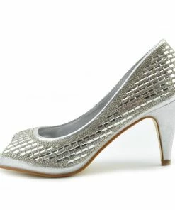Kickfootwear WOMENS Ladies Heels Classic Party Looks Open Toe Wedding Shoes - Silver Crack 9 Kickfootwear WOMENS Ladies Heels Classic Party Looks Open Toe Wedding Shoes - Silver Crack