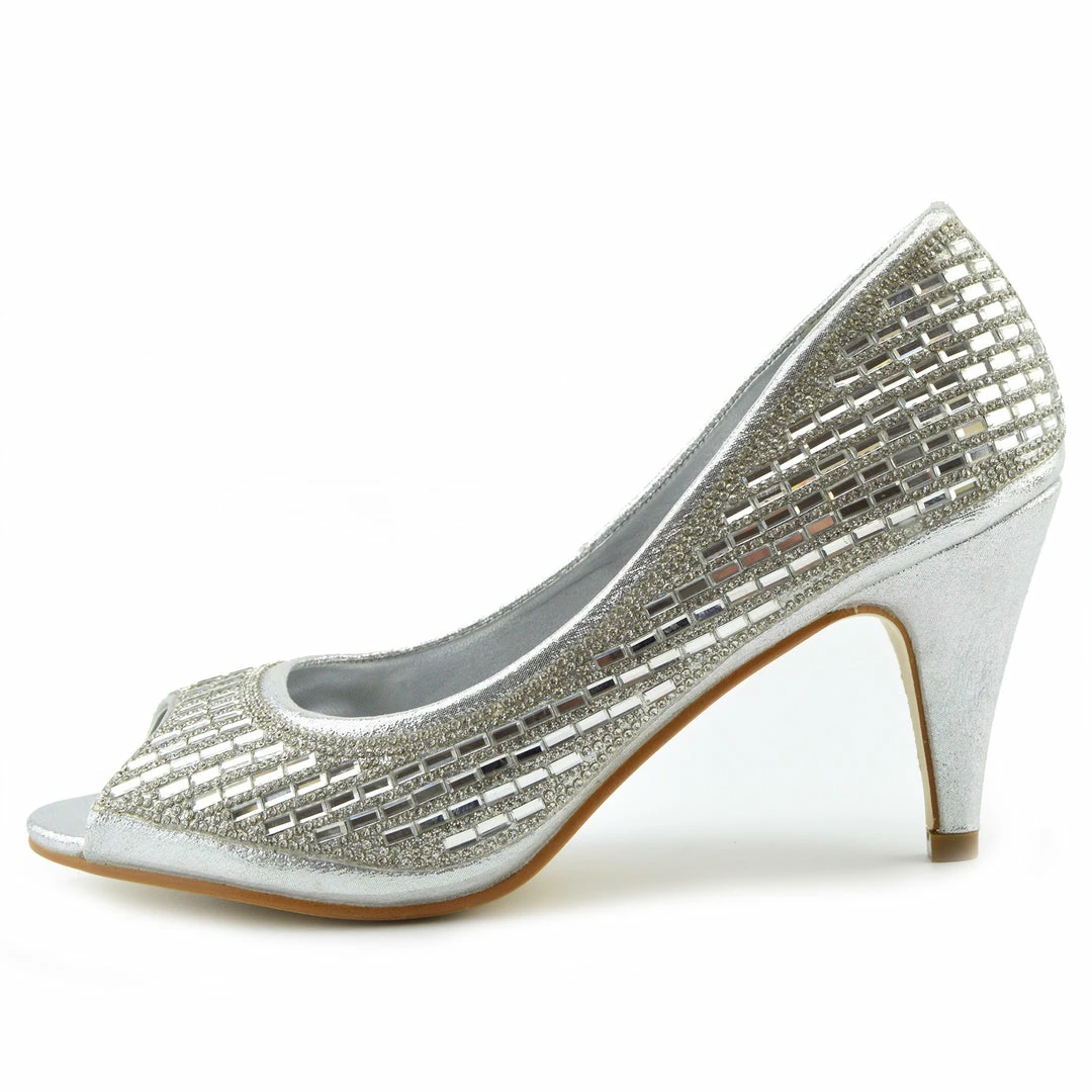 Kickfootwear WOMENS Ladies Heels Classic Party Looks Open Toe Wedding Shoes - Silver Crack 4 Kickfootwear WOMENS Ladies Heels Classic Party Looks Open Toe Wedding Shoes - Silver Crack